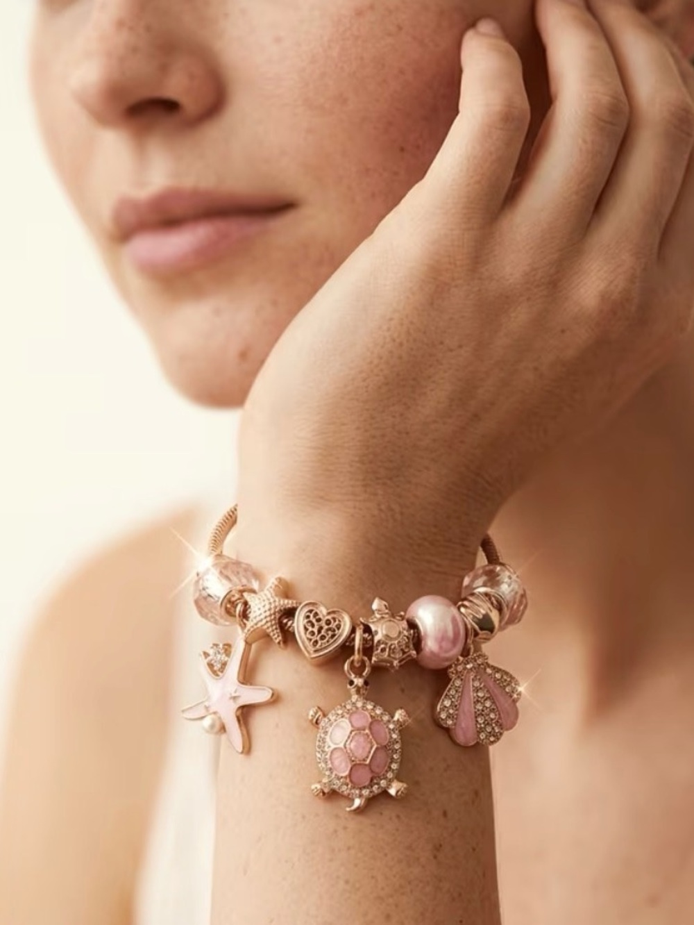 Gold Pink Ocean Charm Bracelet - Picture 2 of 3
